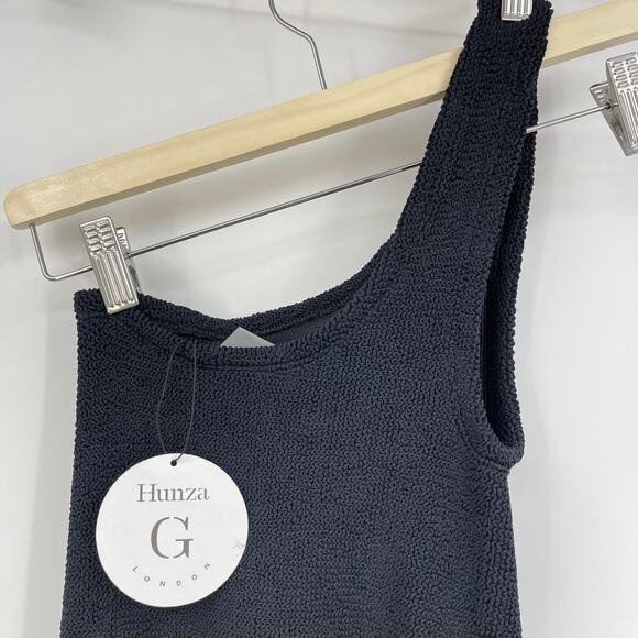 Hunza G | NWT Nancy Black One Shoulder Dress Crinklr Fabric OS - Picture 11 of 14